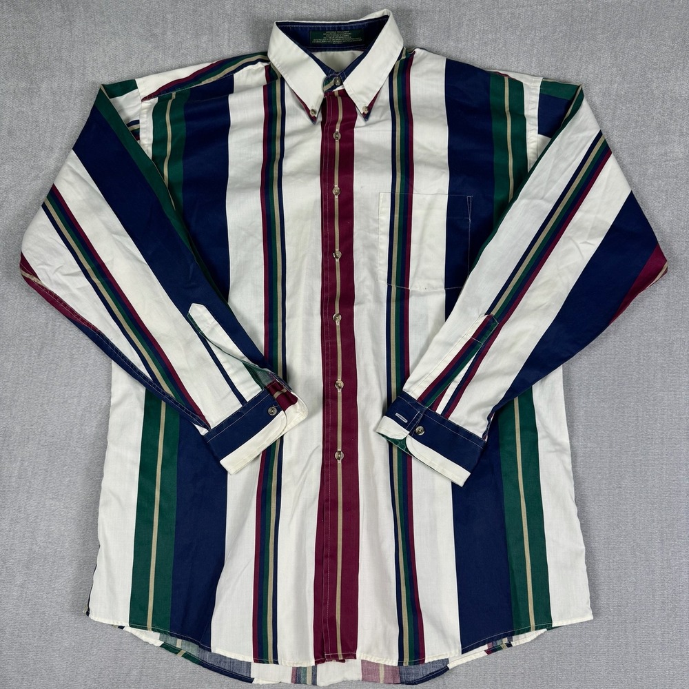 Vintage Loafers Reed James Wrinkle Resistant Button Down Shirt Mens L Striped